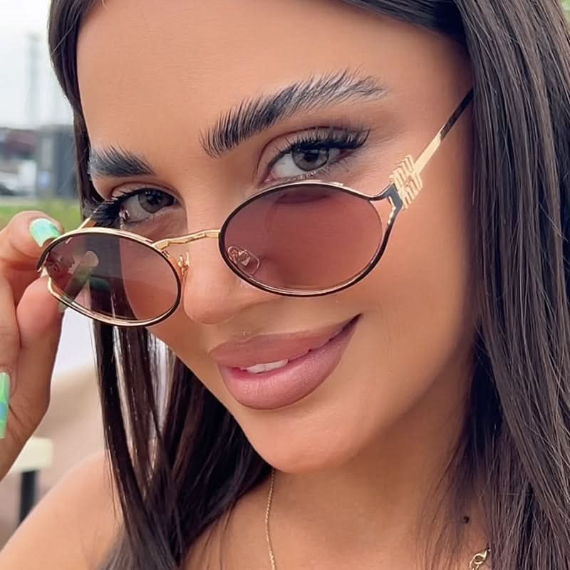 Women's Retro Oval Hollow Sunglasses – Gold Metal Frame Eyewear