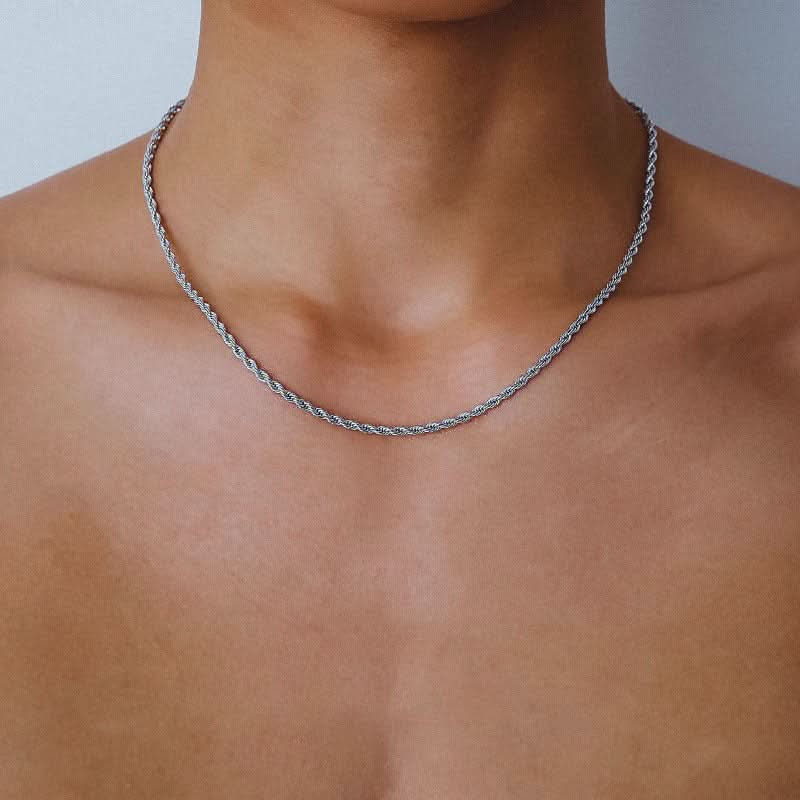 Men’s Minimalist Titanium Steel Twist Chain Necklace – Durable