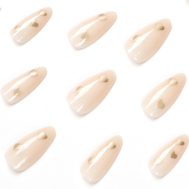 Nude Oval Press-On Nails with Heart Design – Cute, Minimal Acrylic Nails