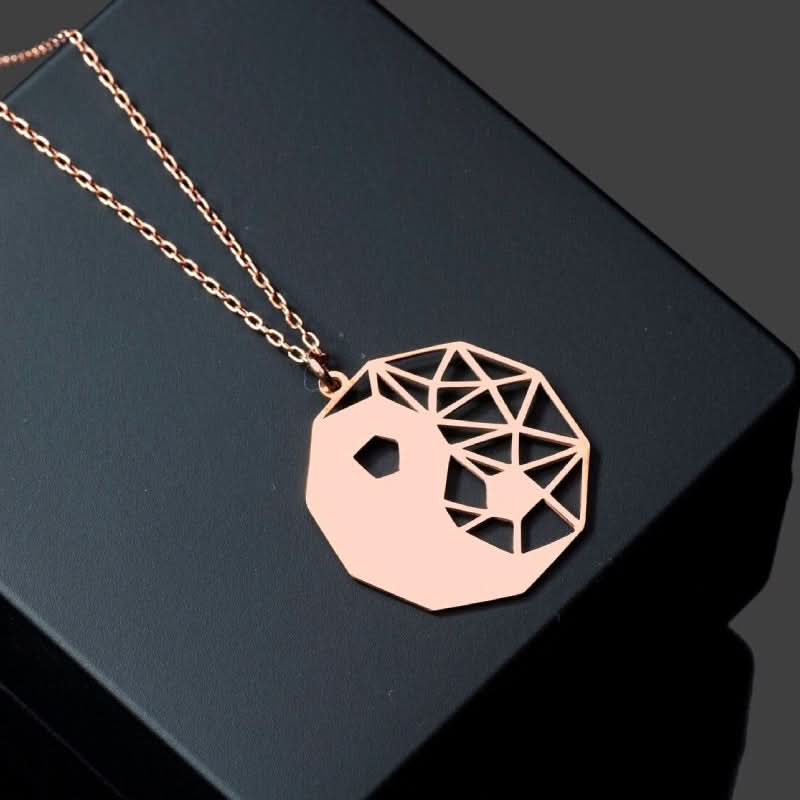 Rose Gold Tai Chi Bagua Pendant Necklace – Stainless Steel Jewelry for Women