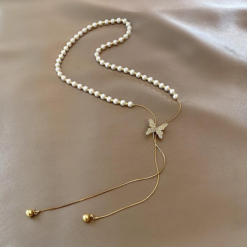 Butterfly Pearl Pendant Necklace for Women – Korean Style Titanium Steel Jewelry