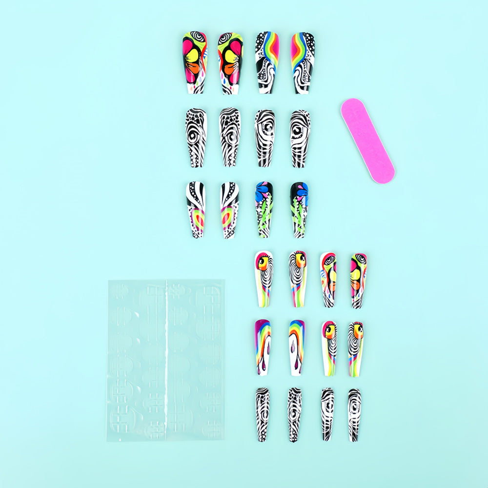 Neon Psychedelic Coffin Press-On Nails – Acrylic False Nails, Extra Long