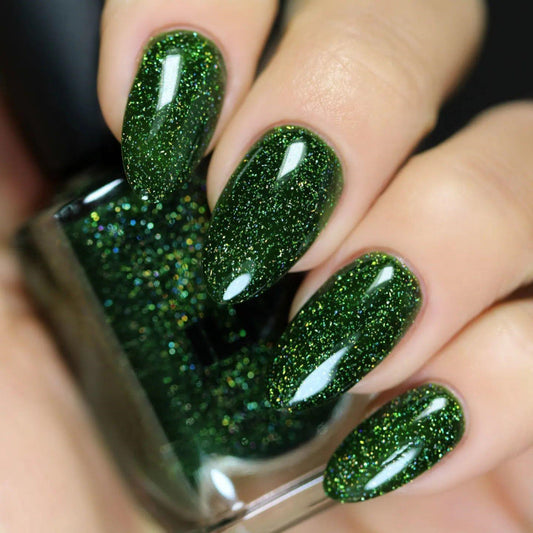 Emerald Green Glitter Press-On Nails – Oval Shape, UV Shine Finish, Reusable Nail Set