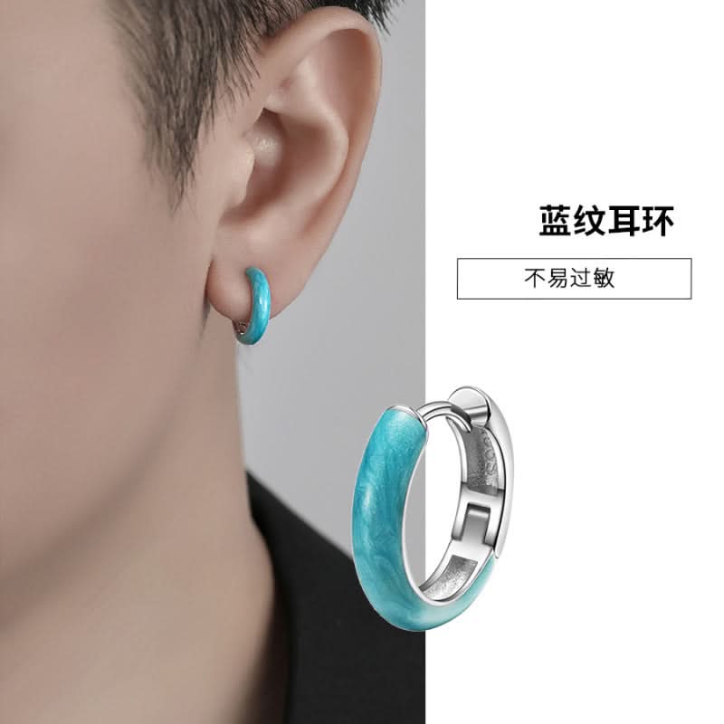 Blue Pattern Alloy Earrings for Men