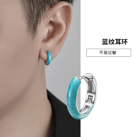 Blue Pattern Alloy Earrings for Men