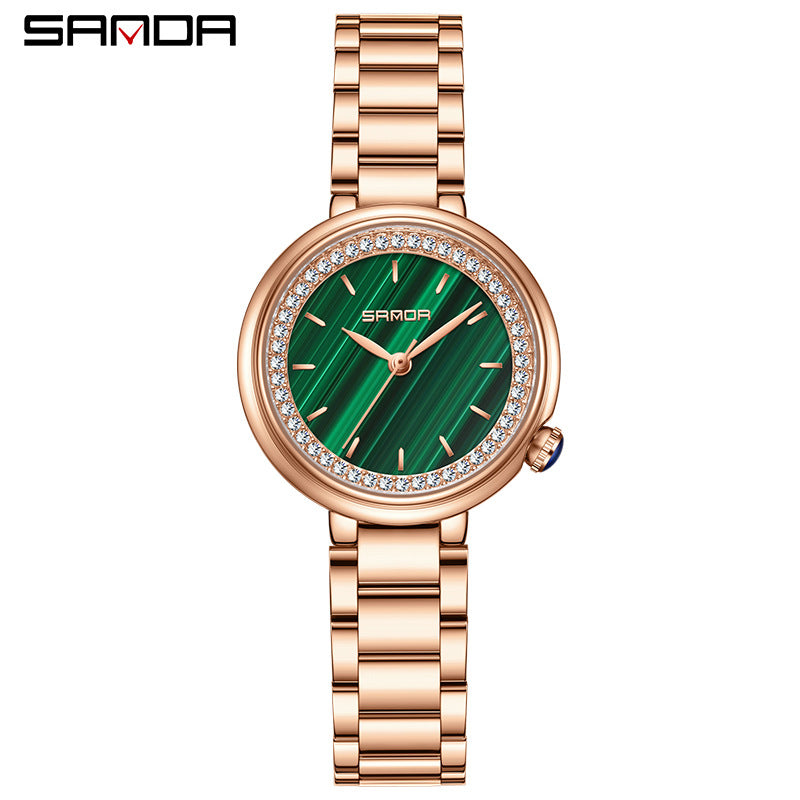 Sanda Women’s Stainless Steel Quartz Watch – Diamond Accent Small Dial Casual Watch