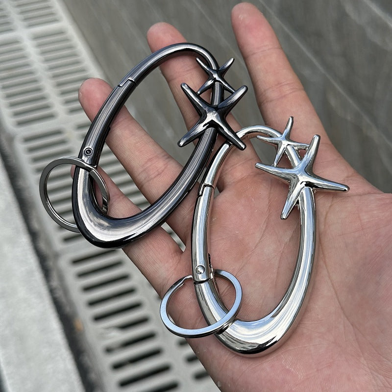 Star Oval Metal Keychain Clip – Premium Alloy Car Key Ring