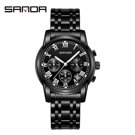 SANDA Luminous Men’s Quartz Watch – Retro Stainless Steel Strap with Calendar