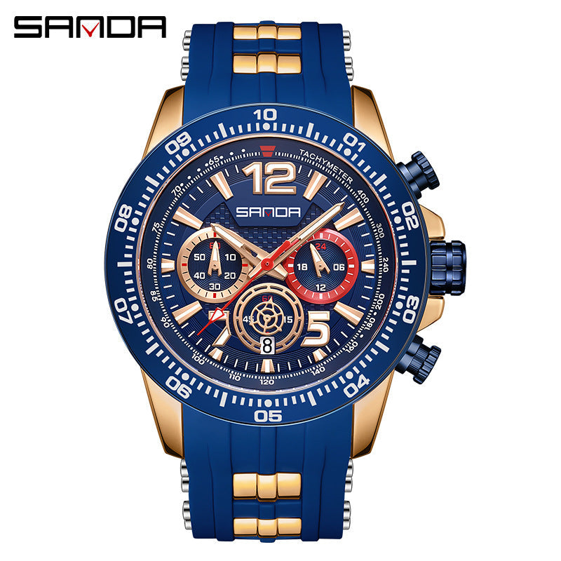Sanda Men’s Silicone Quartz Watch – Chronograph, 30M Waterproof Business Analog Watch