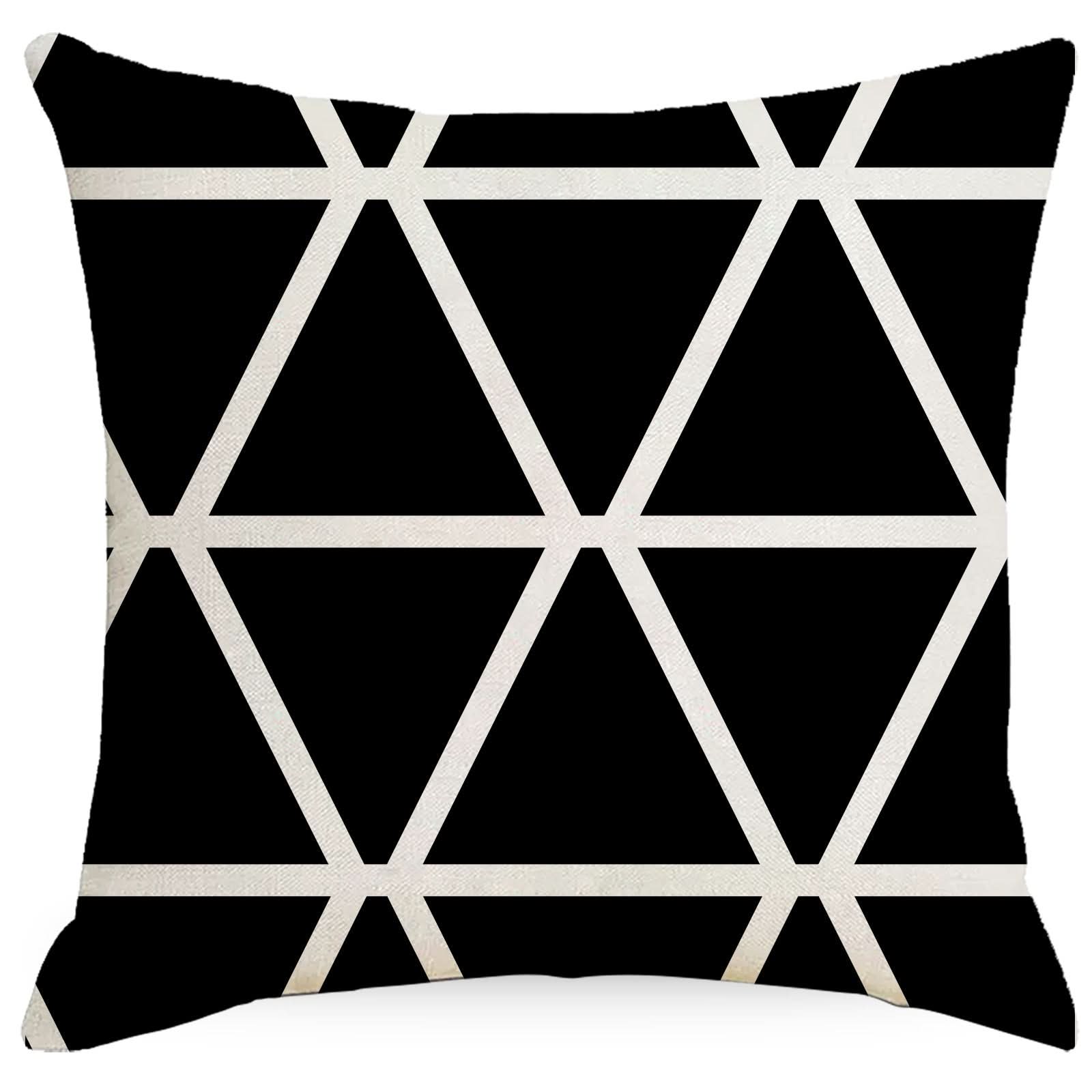 Black & White Geometric Linen Pillowcase - Nordic Style (Set of 2)