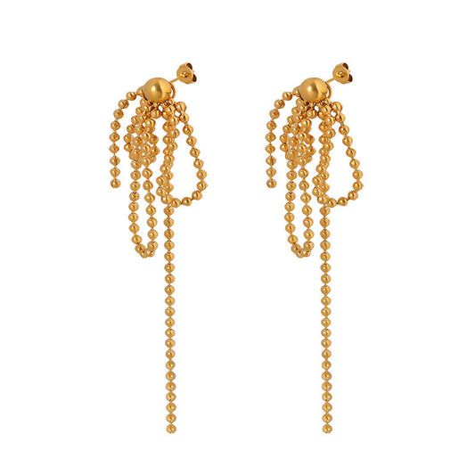 Korean Chain Tassel Earrings for Women – Titanium Steel, Multi-Wear Style