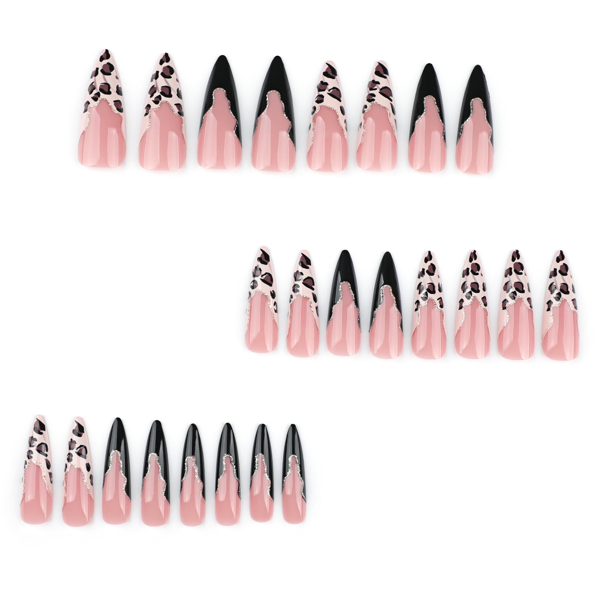 Bold Leopard Print Stiletto Press-On Nails – Long French Color Block Glue-On Set