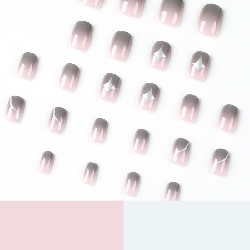 Nude Pink & Gray Gradient Press-On Nails – Short Oval, Glossy Star Design