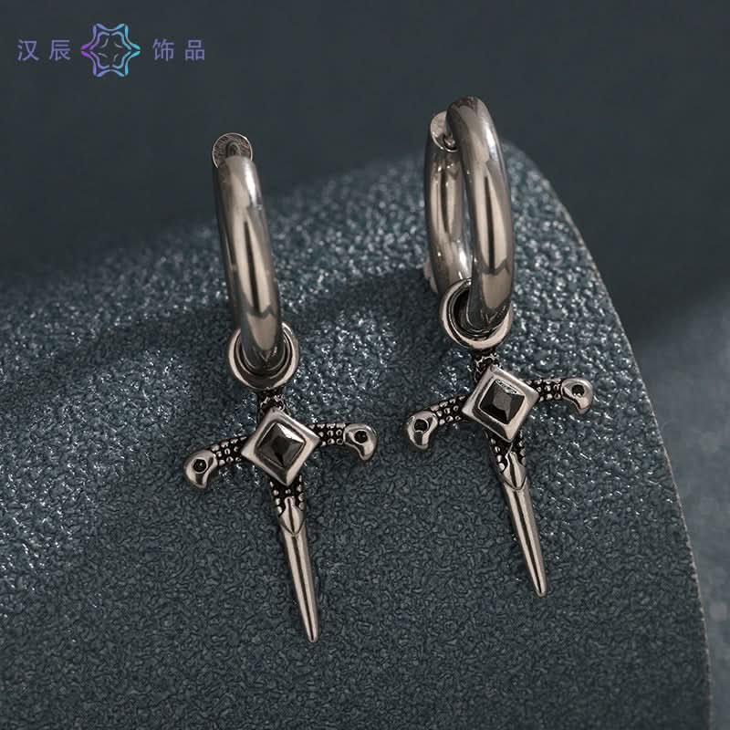Black Zircon Cross Punk Style Earrings – Unisex Jewelry
