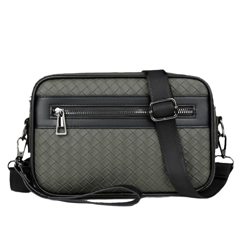 Men’s Woven PU Leather Crossbody Bag – Street Style Casual Handbag
