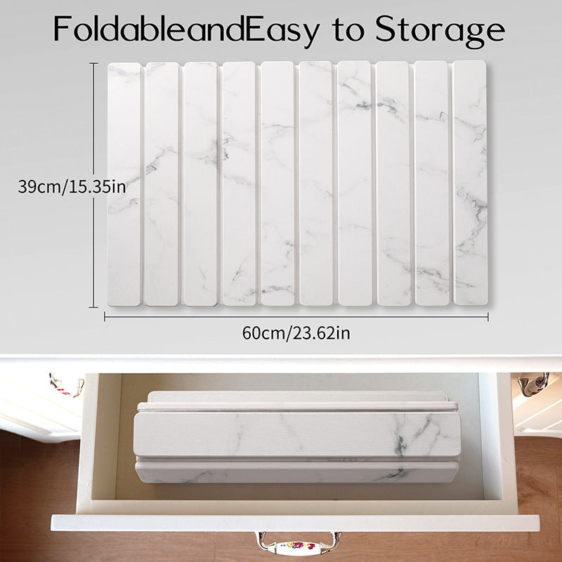 Marble Diatomite Foldable Drying Mat – Rectangular Water-Absorbing Countertop Pad