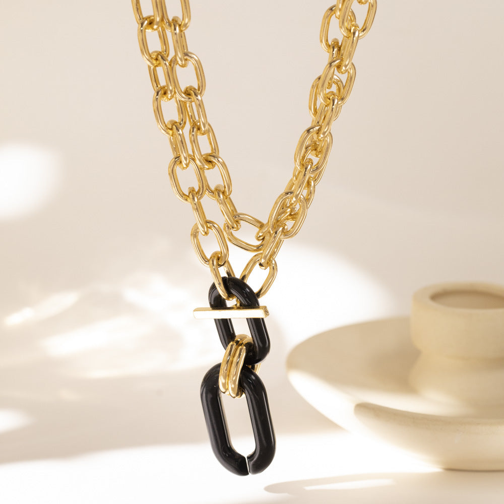 Layered Chain Statement Necklace – Trendy Geometric Pendant Jewelry for Women
