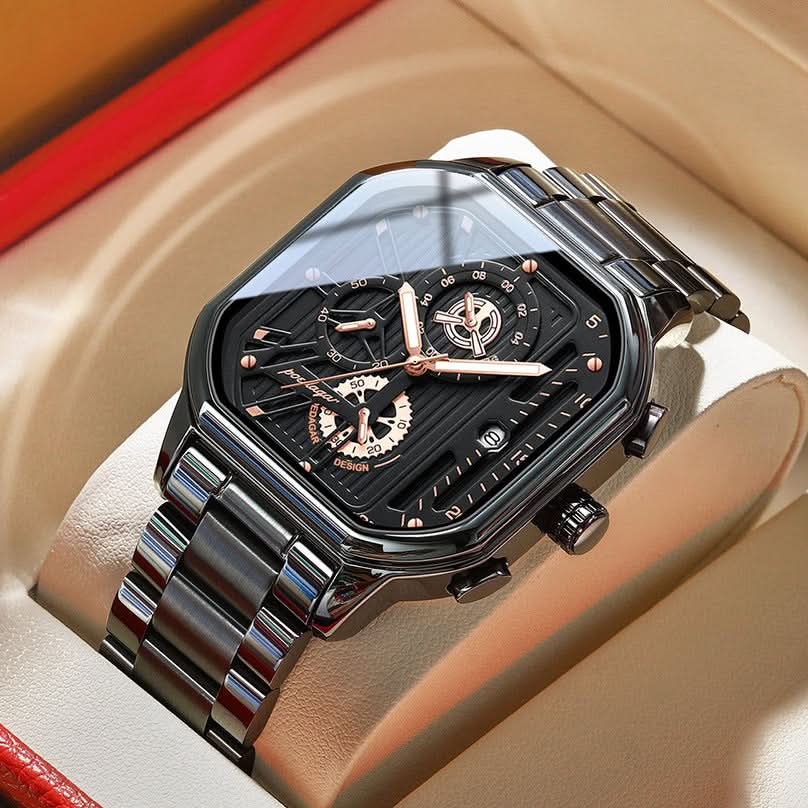 Men’s Trendy Quartz Chronograph Watch – Stainless Steel, Luminous Dial