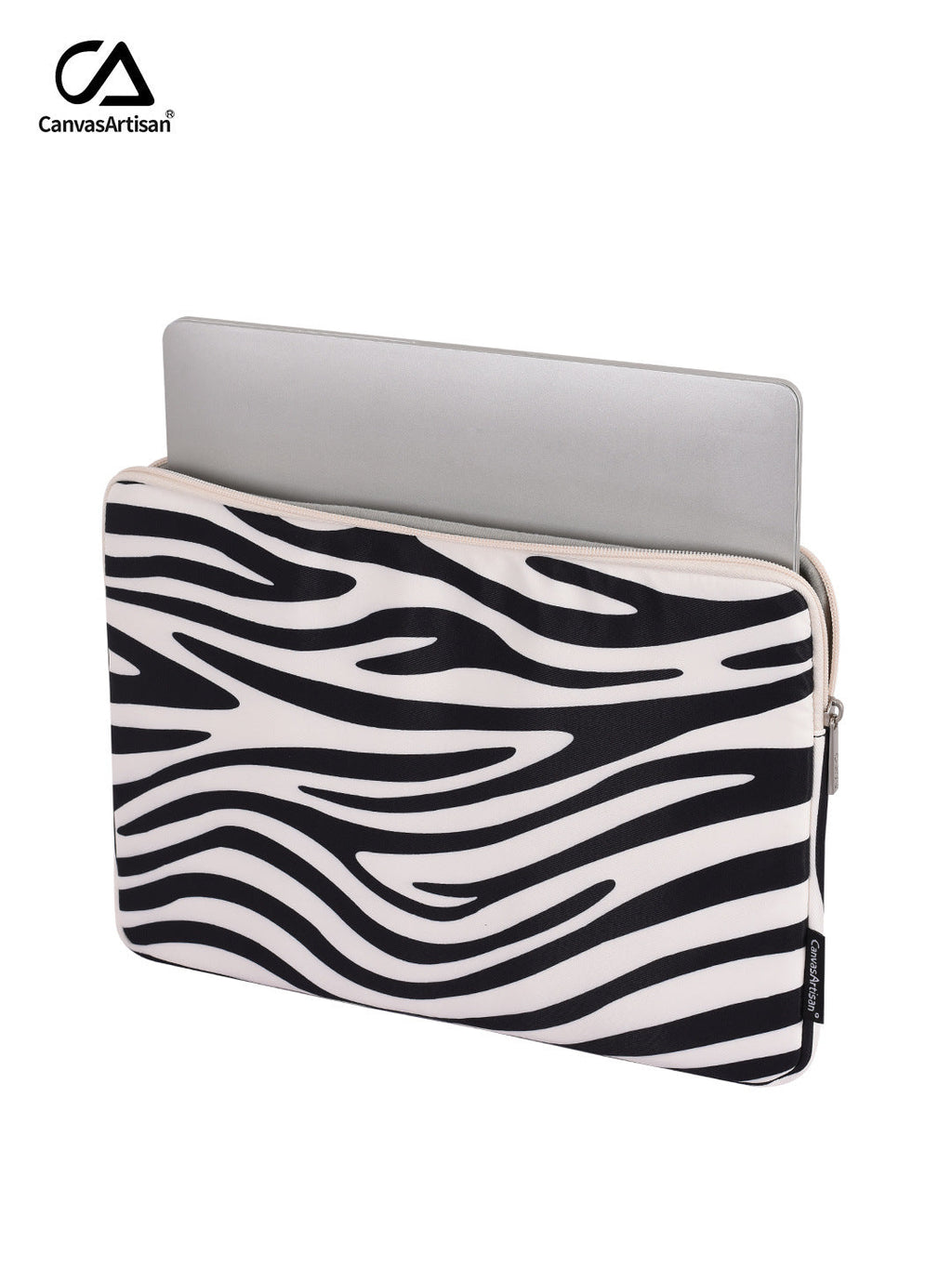 White-Black Zebra Waterproof Laptop Bag – Animal Stripe Sleeve, Shock-Resistant Polyester Cover