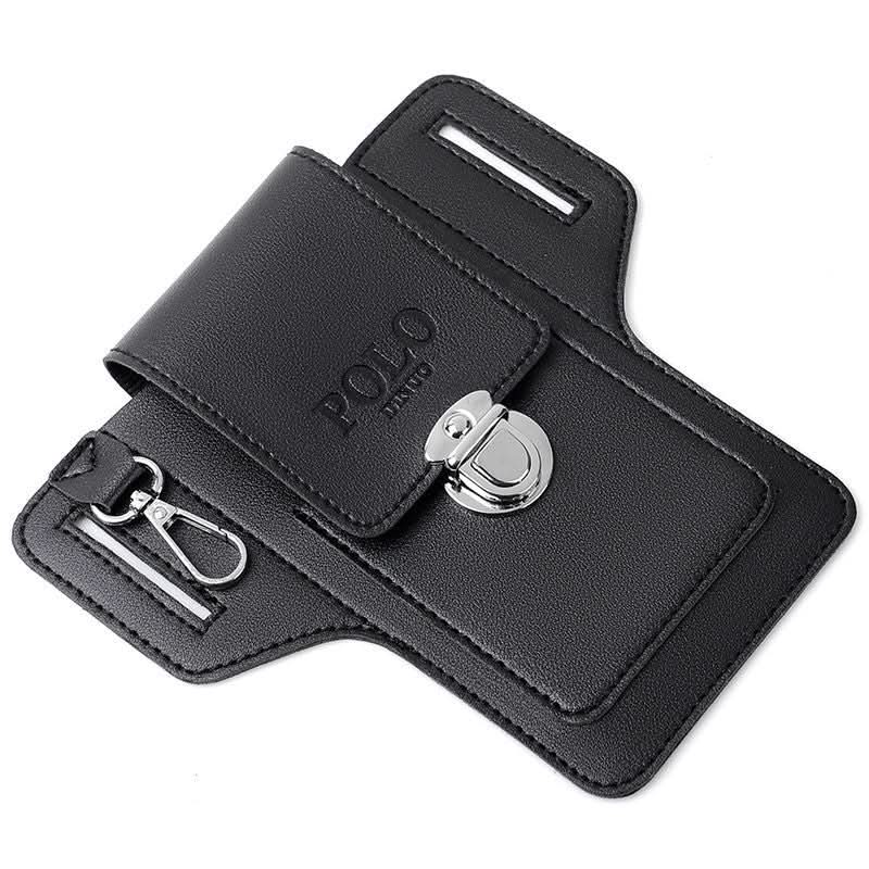Men’s Leather Phone Waist Bag – PU Leather Pouch with Card Holder & Key Hook