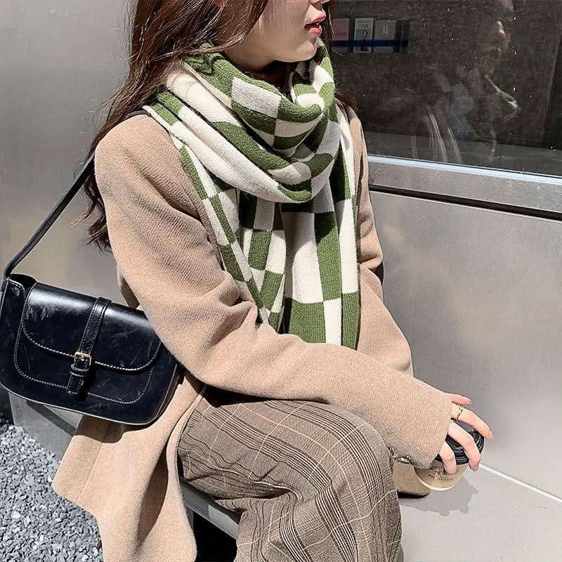 Knitted Plaid Winter Scarf for Women