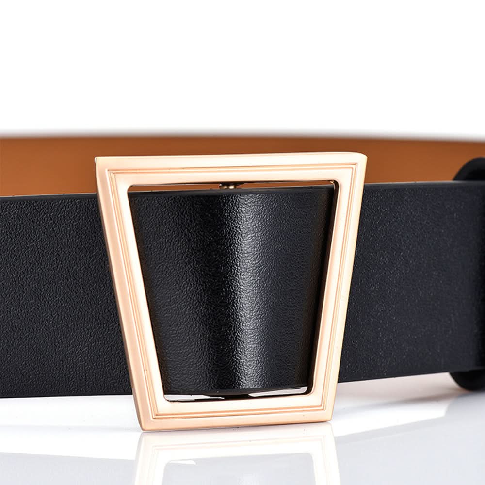 Women's Trendy Wide PU Leather Belt – Trapezoid Buckle