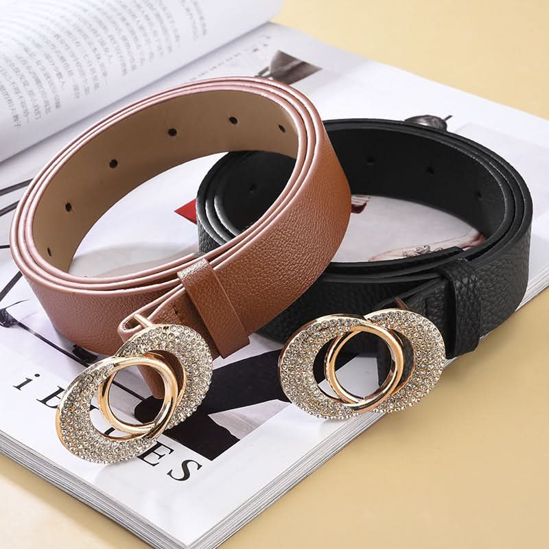 Women's Elegant Thin Belt – Double Round Buckle Waist Belt