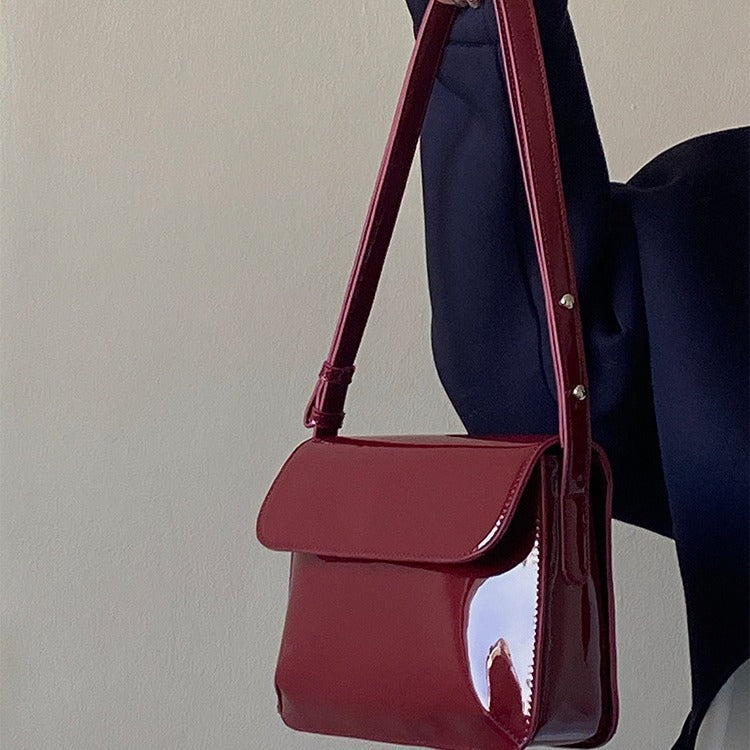 Retro Red Patent Leather Shoulder Bag – Small Square Underarm Bag for Women