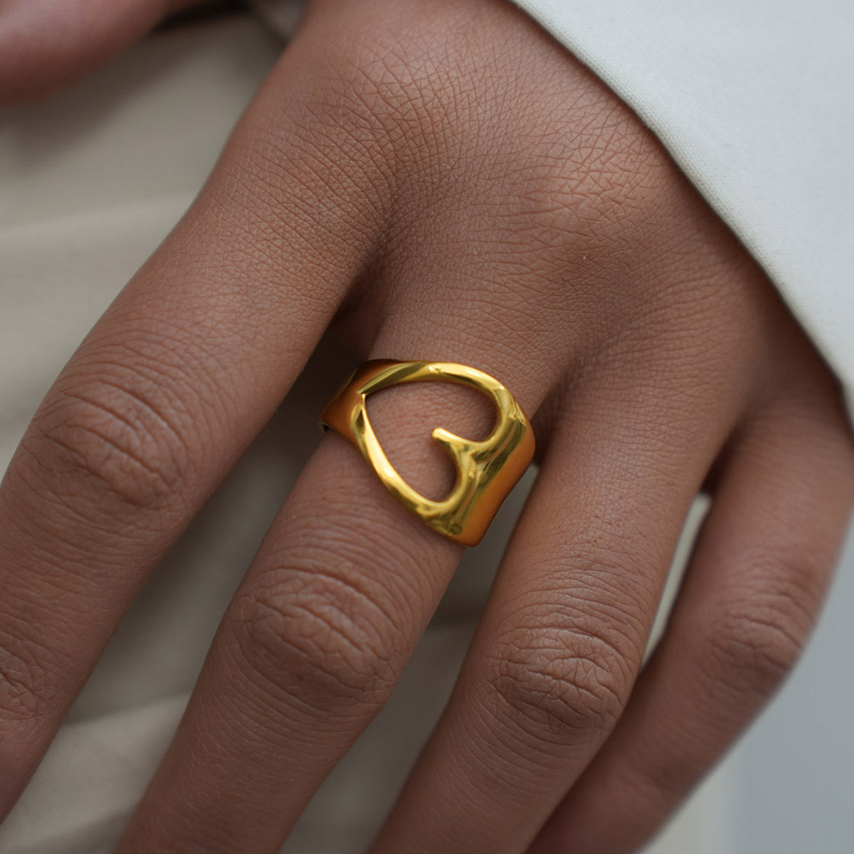 Gold Heart Open Ring – Adjustable Stainless Steel Love Ring for Women