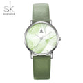 SK Women’s Quartz Watch – Leaf Design Dial with Leather Strap, Waterproof Timepiece