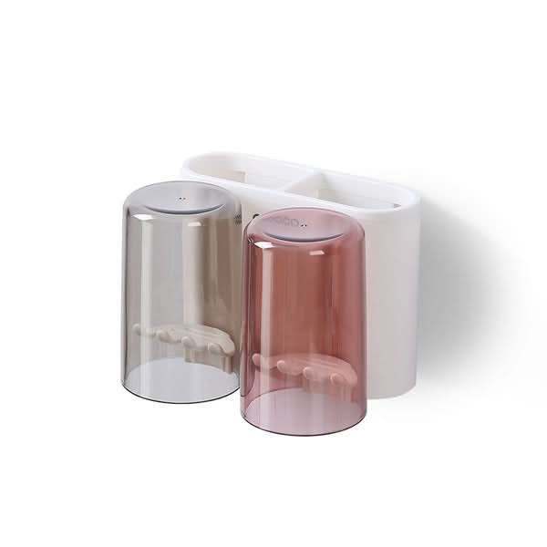 Wall-Mounted Toothbrush & Mouthwash Cup Holder – Punch-Free Storage Rack