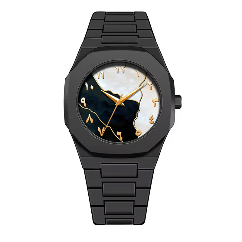 Men’s Black Matte Arabic Numerals Quartz Watch – Waterproof Casual Timepiece