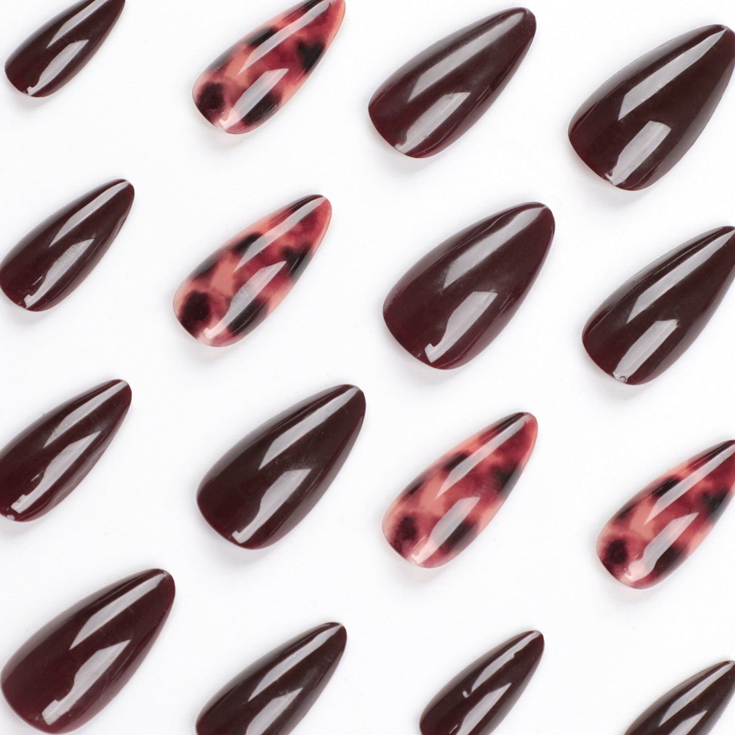 Tortoiseshell Stiletto Press-On Nails – Glossy Dark Brown Medium Length