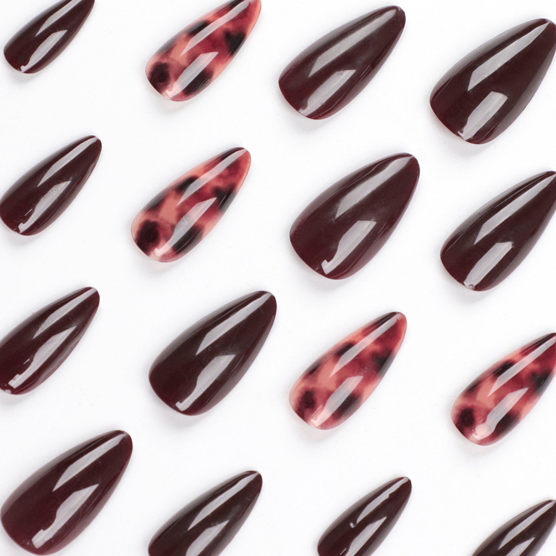 Tortoiseshell Stiletto Press-On Nails – Glossy Dark Brown Medium Length