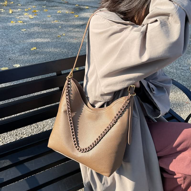 Women's Trendy Chain Bucket Shoulder Bag – PU Commuter Purse