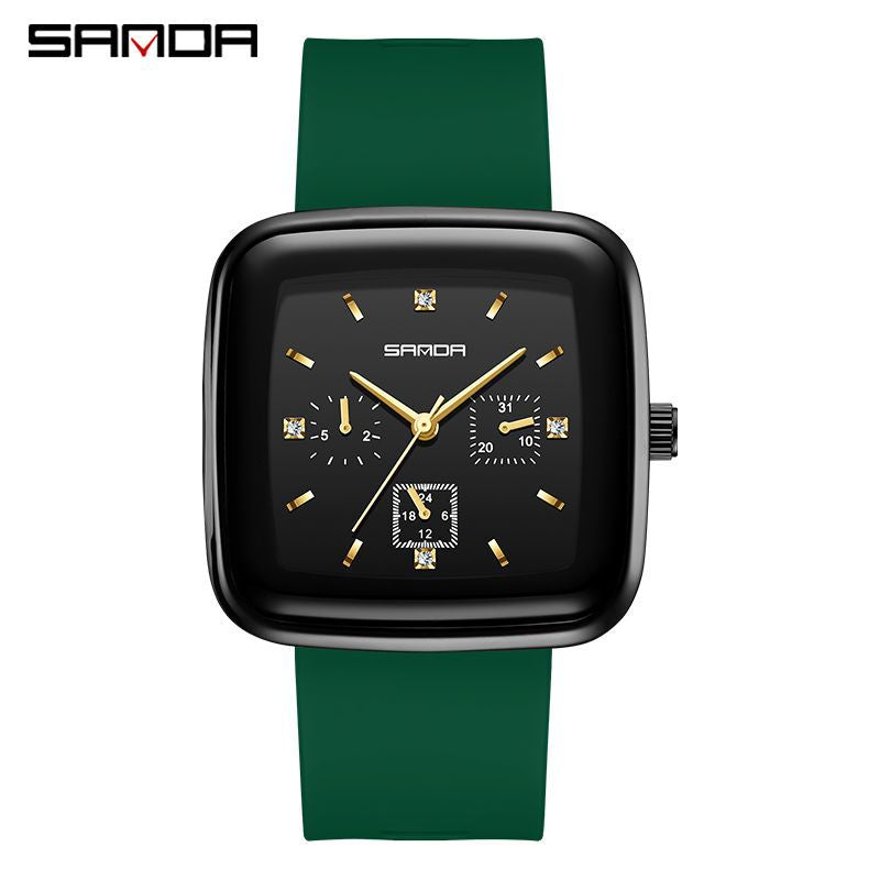 SANDA Unisex Square Quartz Watch – Silicone Strap Casual Watch with 50M Waterproof
