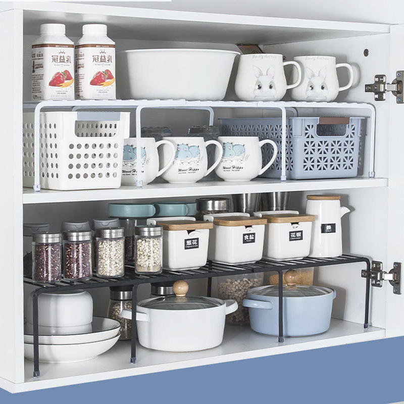 Retractable Kitchen Cabinet Organizer Rack – 2-Tier Carbon Steel Shelf
