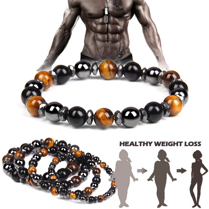 Men’s Tiger Eye & Black Agate Bracelet – Natural Stone Beaded Bracelet