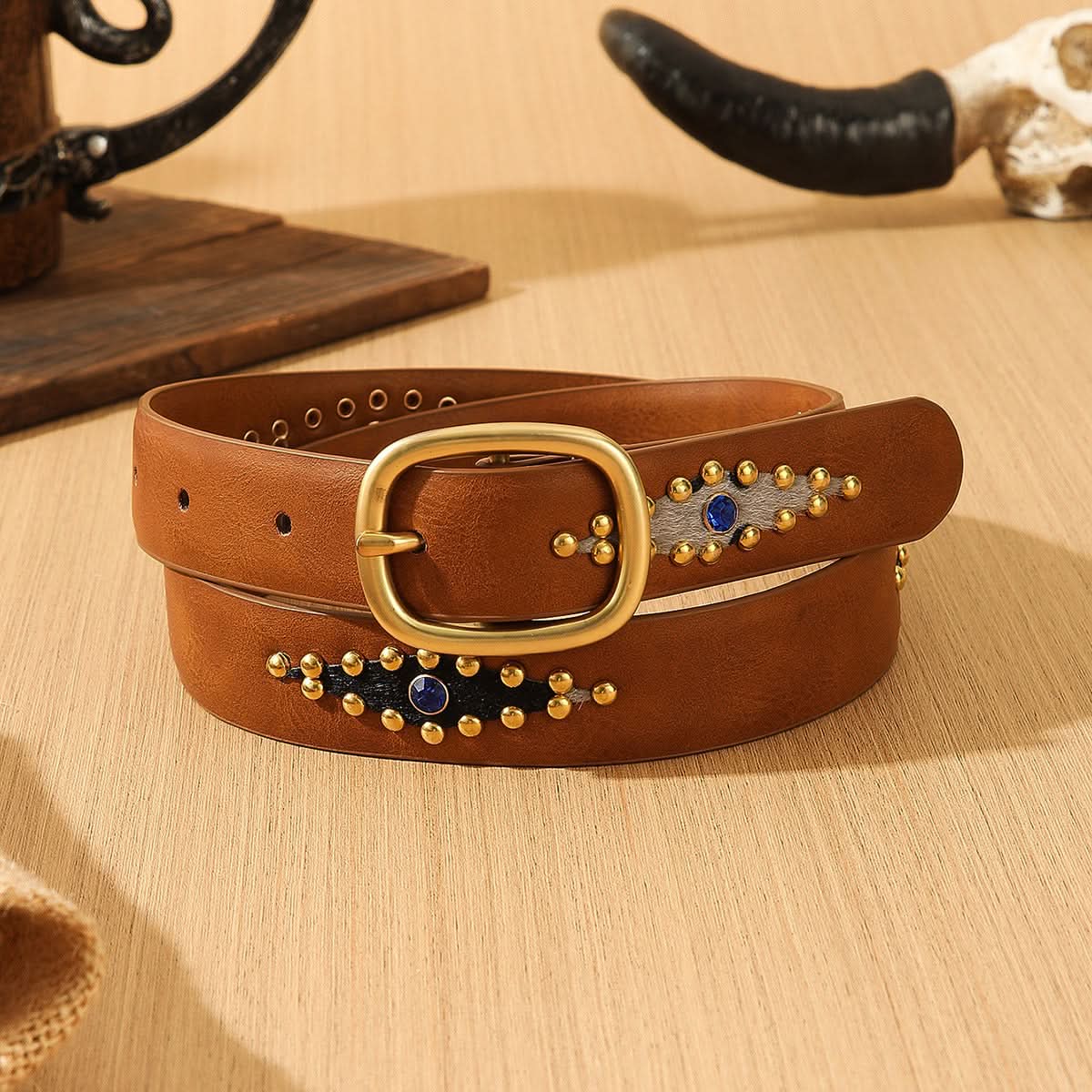 Women's Retro Western Beaded Leather Belt