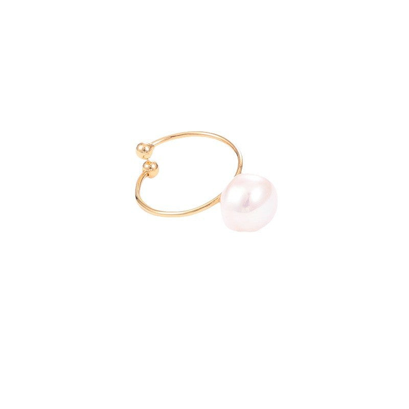 Baroque Pearl Open Ring – Elegant Adjustable Gold Ring for Women