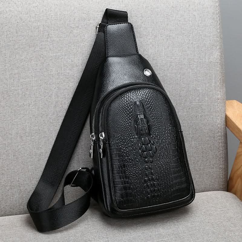Men’s Stylish Crocodile Pattern Chest Bag – PU Leather Sling Bag, Wear-Resistant