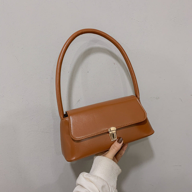 Retro Baguette Shoulder Bag for Women – Small PU Underarm Handbag with Bullet Lock