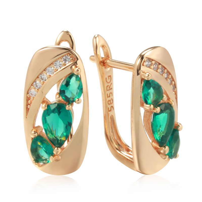 Green Zircon Earrings – Korean Style Geometric Jewelry