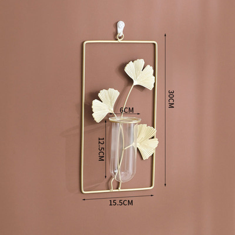 Nordic Gold Hydroponic Wall Vase – Modern Ginkgo Leaf Wall Decor