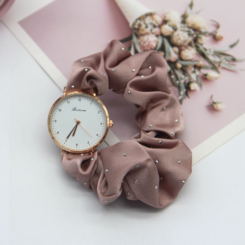 Women’s Fashion Quartz Watch with Diamond Accents – Scrunchy Strap