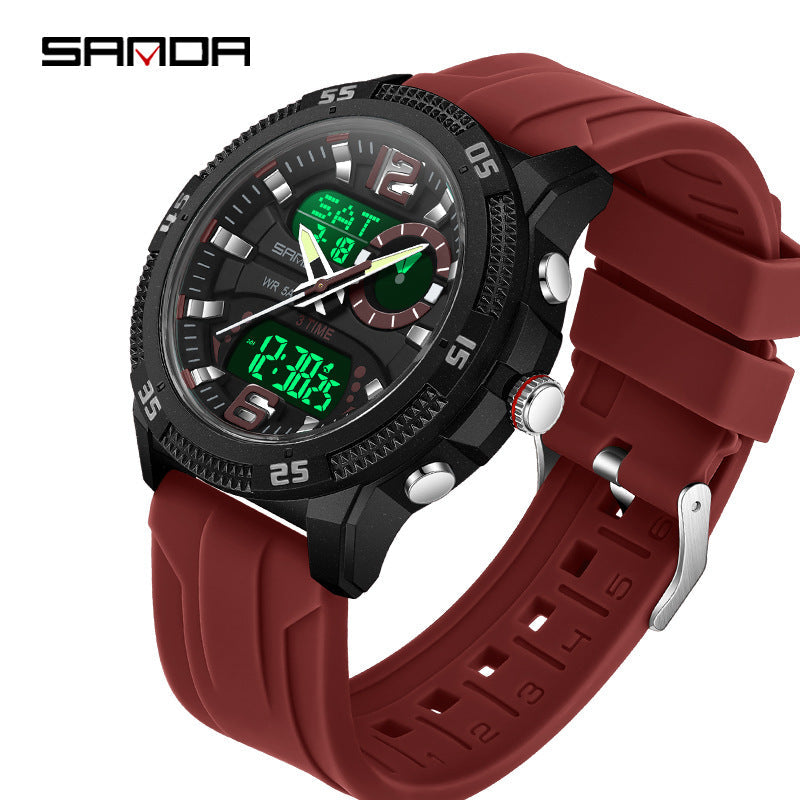 Sanda Dual Display Student Watch – Sports Watch with Alarm, Stopwatch & Luminous Pointer