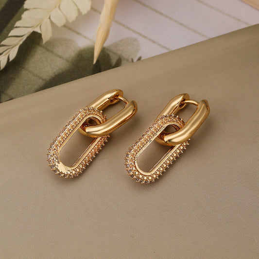 Diamond Oval Hoop Earrings for Women – Double Ring Design