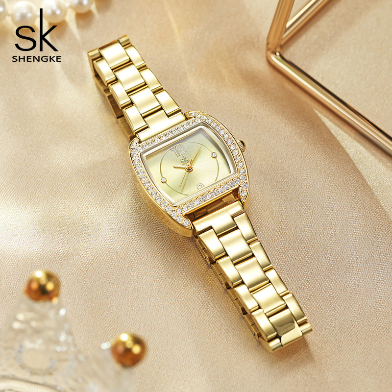 SK Women’s Square Quartz Watch – Stainless Steel Strap, Waterproof Fashion Wristwatch