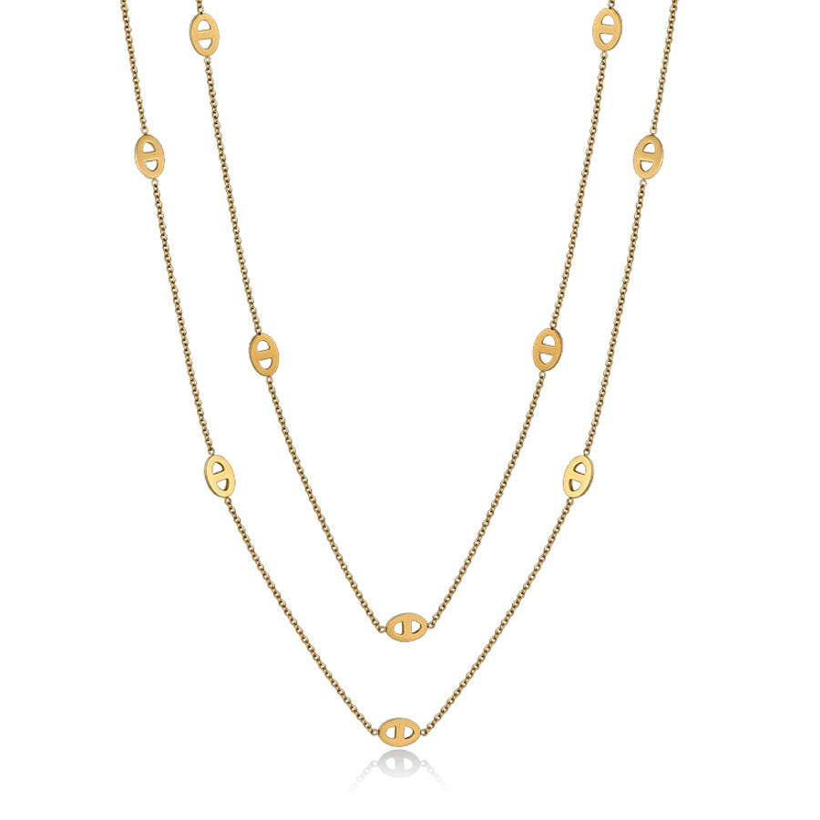 Double-Layer Titanium Steel Long Necklace – Light Luxury Women’s Pig Nose Chain