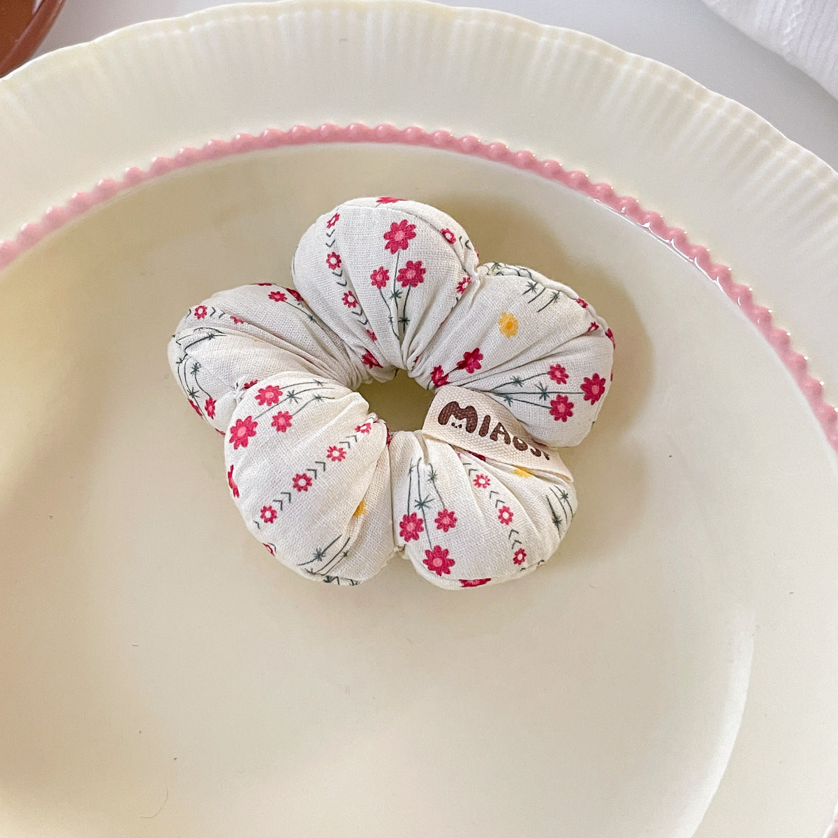 Floral Bow Hair Scrunchie for Girls – Korean Style Sponge Hair Ring (Pack of 6)